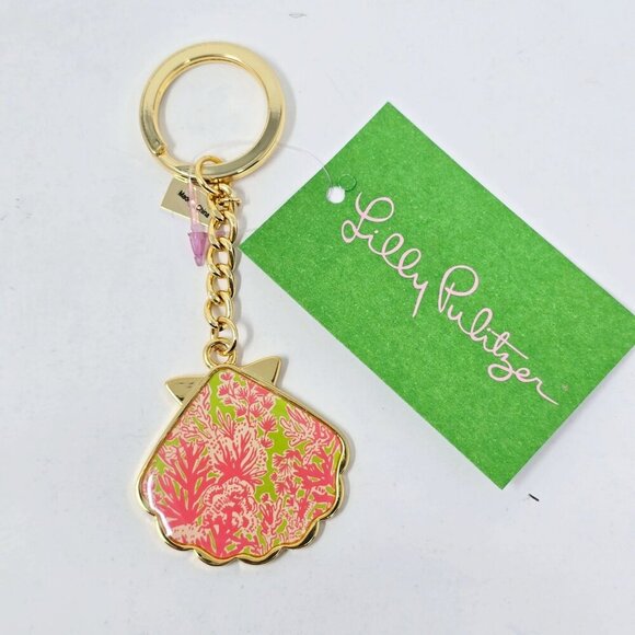 Lilly Pulitzer ✦ Shell Yeah Keychain ✦ Pink Green Tropical Seashell Design NWT - Picture 1 of 4